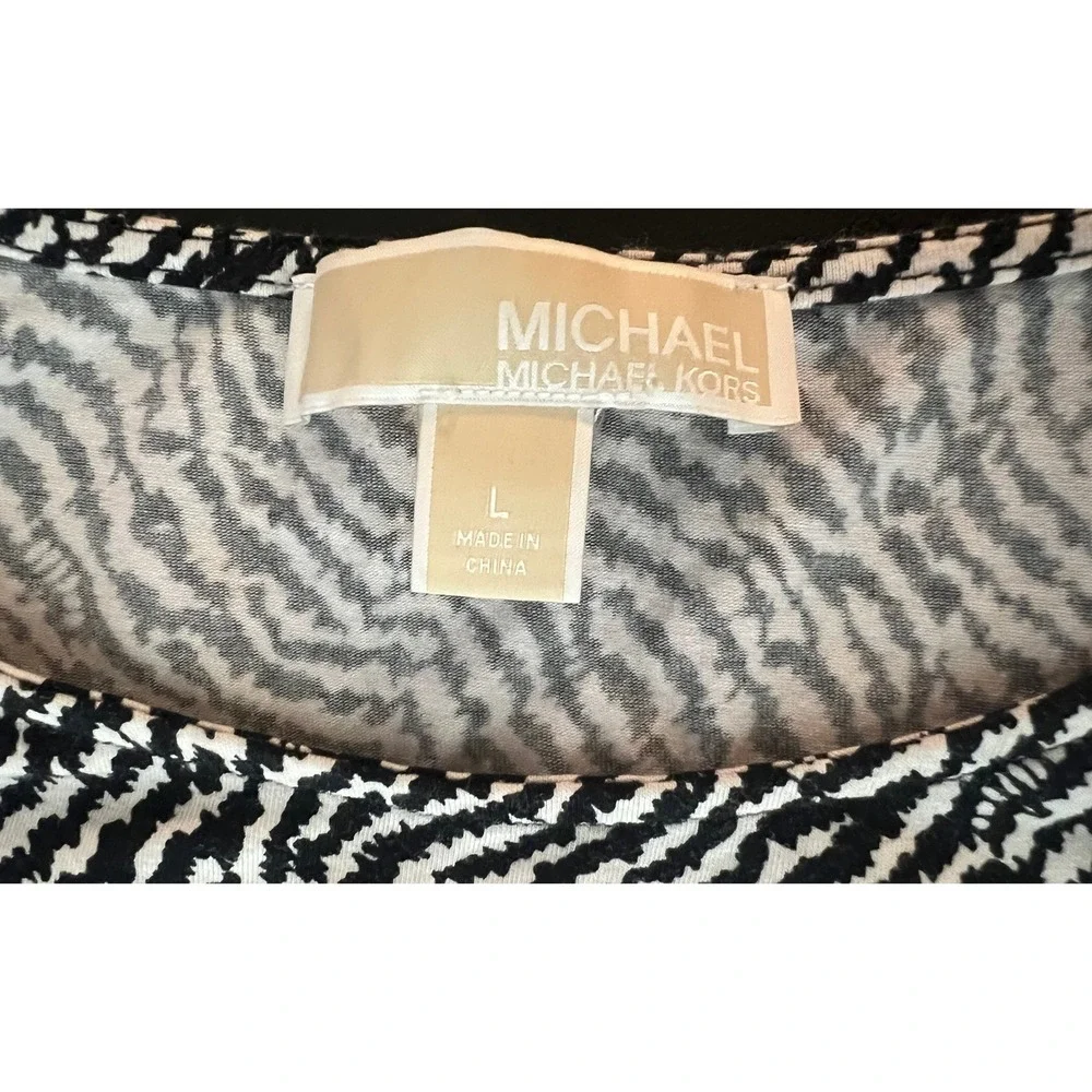 Michael Kors Zebra Print Sleeveless Top Gold Zip Shoulder Studded Logo L (1189)